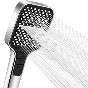 7-Setting Water-Saving, Rainfall Spray Nozzle, Single Hand Adjustment, Anti-Clog Silicone Nozzle, Silver Color, Boosted Pressure, High Pressure Handheld Showerhead