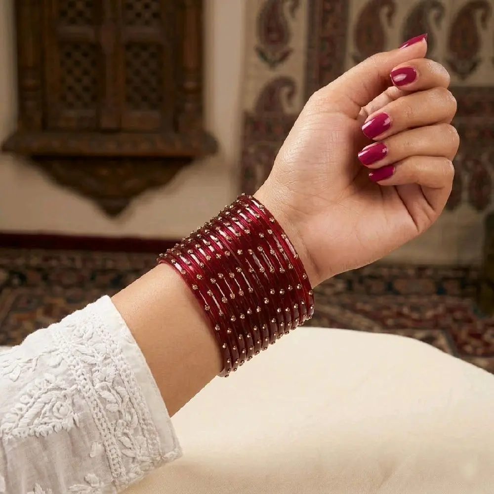 SHABNAM COLLECTION OF GLASS BANGLES IN SINGLE COLOR SETS - 12 PCS - 1 DOZEN Fits 2.2-2.8 Traditional Indian Pakistani Bangles for Daily Wear, Wedding, Diwali, Eid events