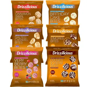 Mini Sized - 0.74 Ounce Bags - Drizzilicious Cookies & Cream, S’mores, Cinnamon Swirl, Salted Caramel, Birthday Cake & Very Berry Bites - 6-Pack Snack-Size Single-Serve Rice Crisps, Healthy Gluten-Free Vegan Treats
