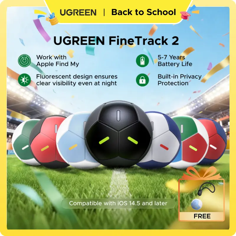 UGREEN FineTrack2 Air Tracker Tags (iOS Only),Soccer-Shaped Key Finder Compatible with Apple Find My,7-Year Battery Life Bluetooth Tracker for Keys, Bags and More summerwins Waterproof Sports Tracking Wireless Tag,TikTokShopBackToSchool