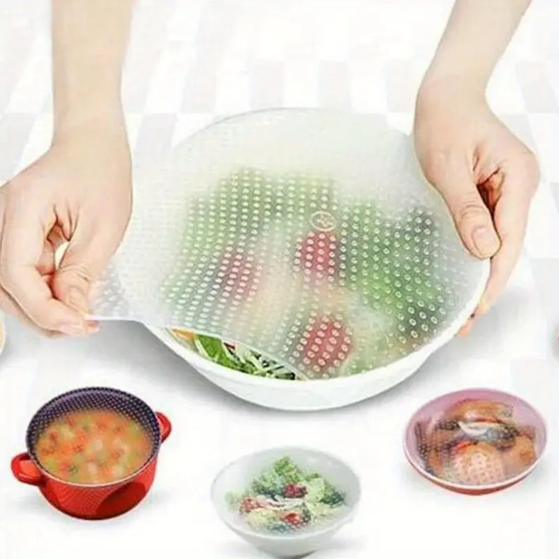 4Pcs/set Reusable Silicone Wrap Seal Food Fresh Keeping Wrap Lid Cover Stretch Vacuum Food Wrap Bowl Cover Home Kitchen Tools