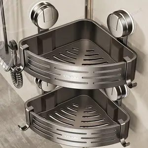 Suction Corner Shower Caddy, No More Clutter!Heavy-Duty Suction Corner Basket - Wall-Mounted for Shower & Vanity, Bathroom Corner Storage, No-Drill Bathroom Organizer Smooth Water Proof