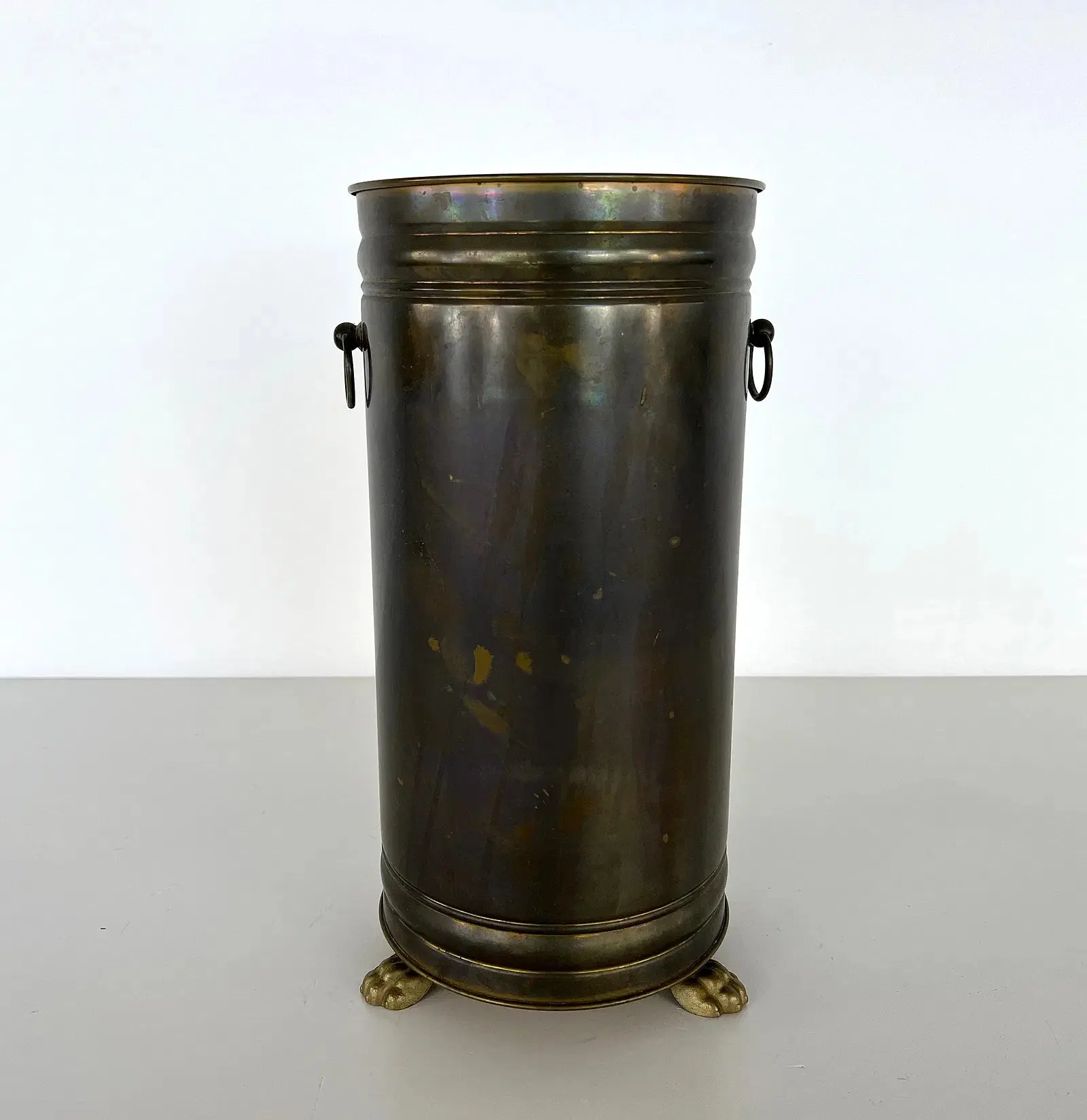 Vintage Copper Umbrella Stand with Ring Handles