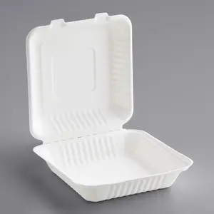 Eco-friendly to go boxes  9" x 9" x 3" Compostable Sugarcane / Bagasse 1 Compartment TakeOut Box - 200/Case Disposable