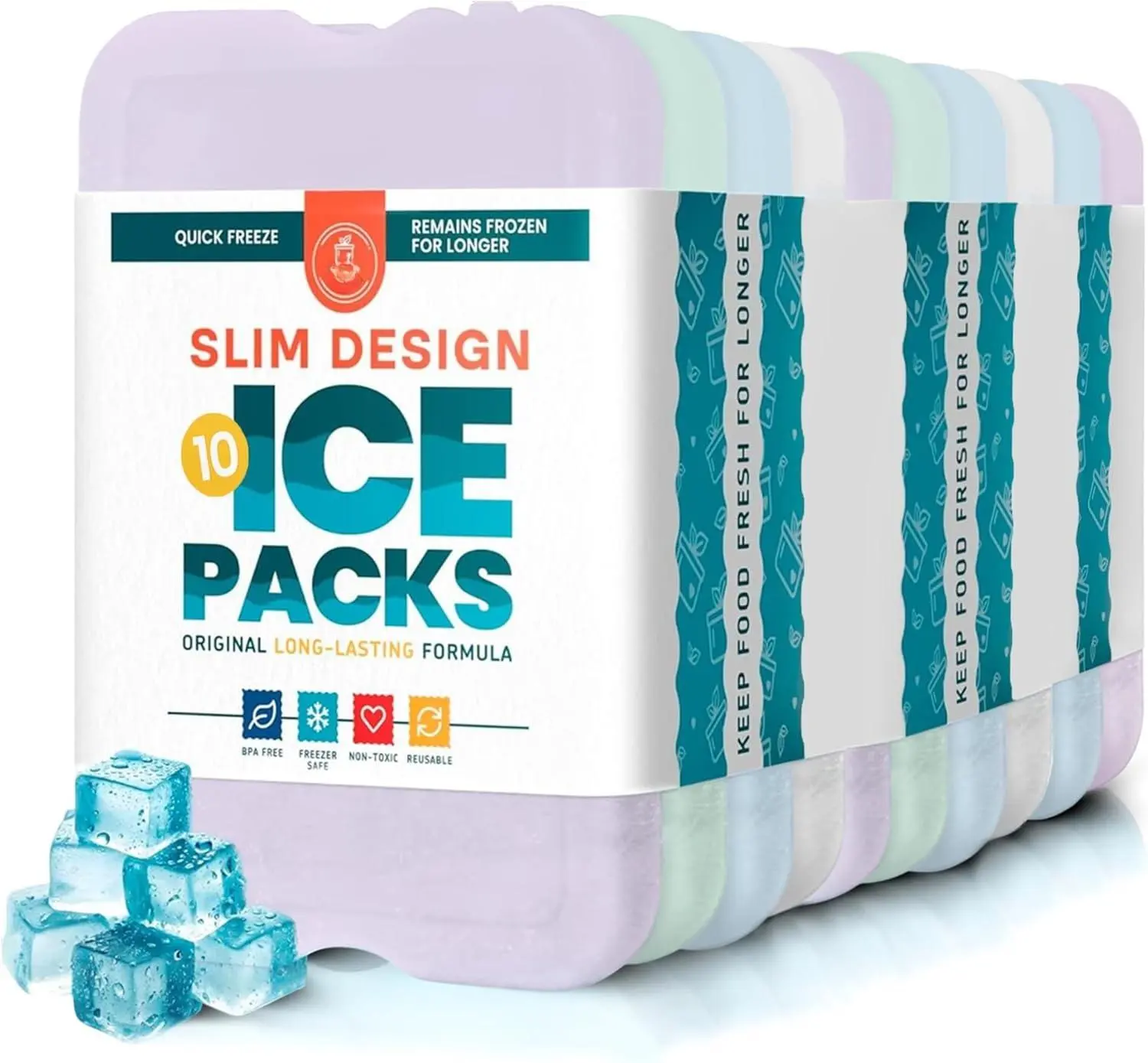 Ice Packs for Lunch Boxes & Coolers, Slim Long Lasting 10pk | Slim, BPA-free gel packs for coolers & lunch bags, Long-lasting & reusable. Kids lunch, bento boxes, beach & camping coolers