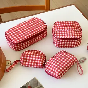 Plaid Square Makeup Bag, Portable Small Pencil Case, Holds Powder Lipstick Eyeshadow Foundation Liquid, Travel Essential