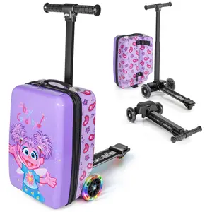 Kiddietotes TT-SLK-ABBY Kiddietotes Sesame Street 4-in-1 Detachable Scooter Luggage for Kids Ride-On Suitcase with Removable Luggage Body