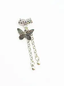 New Traditional Style Bracelet Bead Pendant, Ethnic Wind Bow Charm, Antique Silver Color Wristband Necklace Accessory