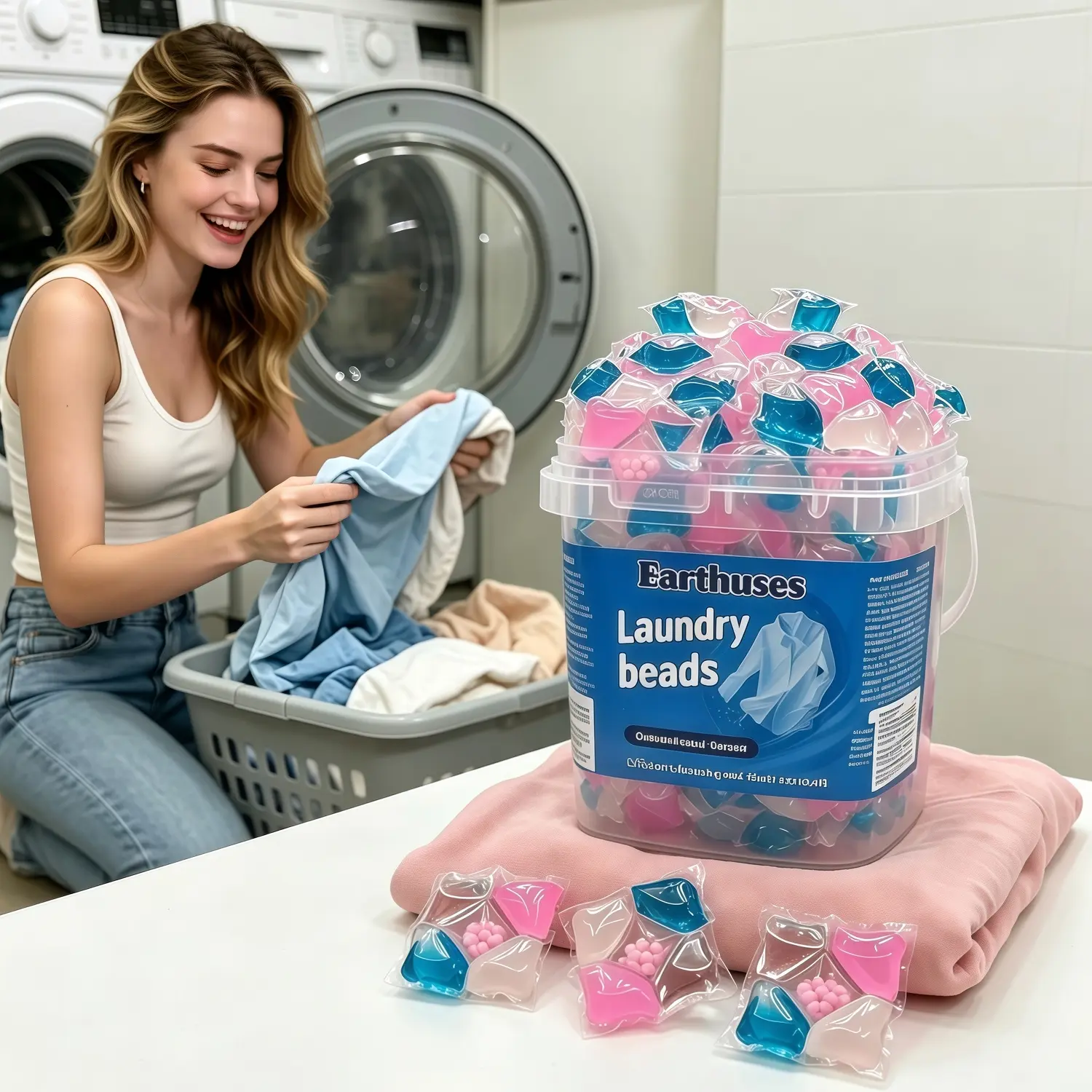5-in-1 Concentrated Laundry Detergent Pellets (290g Pack) - Non-Paste All-Purpose Cleaner, Deep Cleaning, Stain Removal, Softening, Anti-Static, Low Foam Easy Rinse, Long-Lasting Fresh Scent Household Cleaner