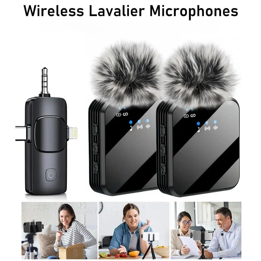 3-in-1 Wireless Lavalier Microphone, Noise-Reduction Clip-On Lapel Mic, Wireless Microphone for Phone Video Recording, Live Streaming Interviews Vlogging Content Creation
