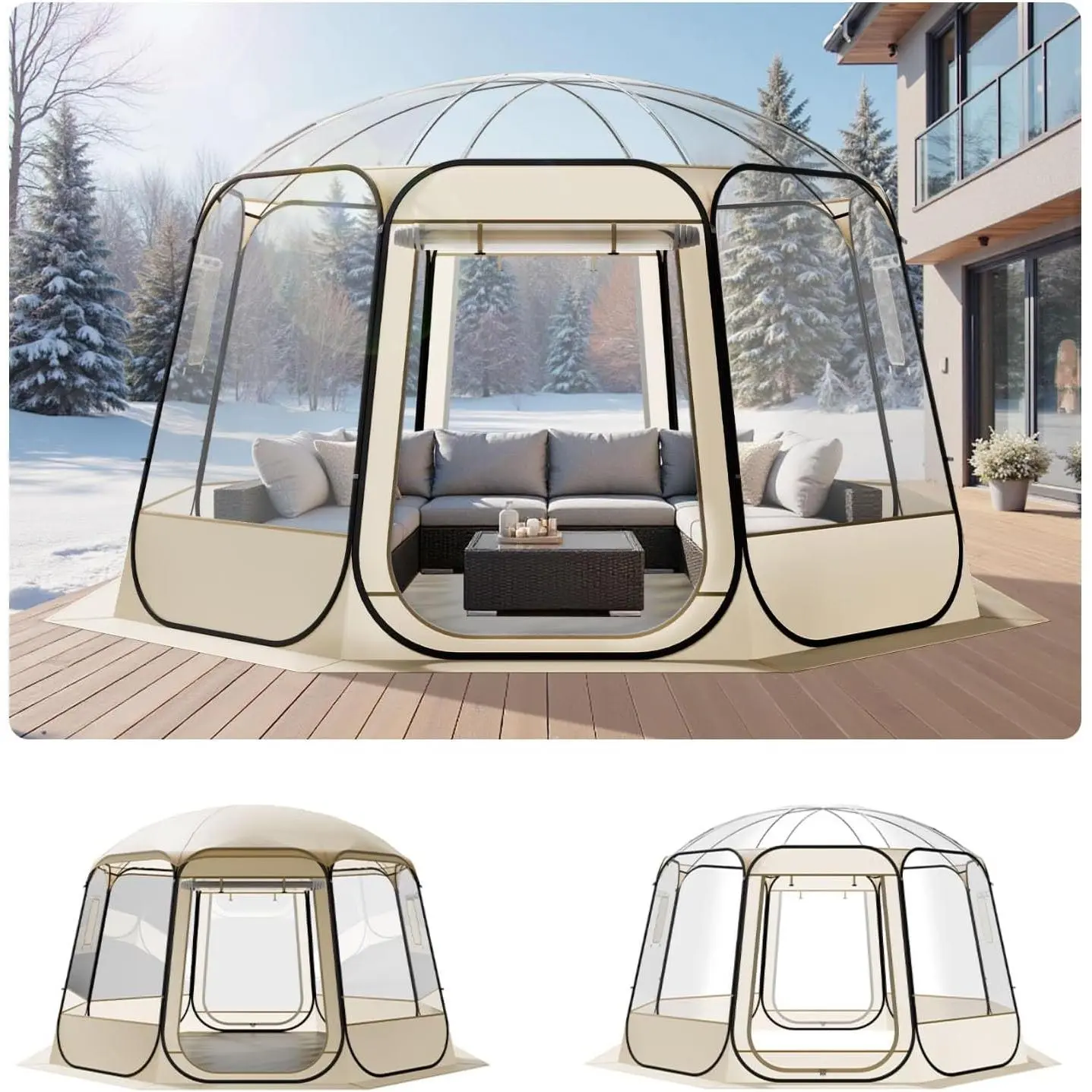【Summerfinds】 VEVOR Pop up Sports Tent, 8 Sizes Optional Clear Bubble Tent for 1-6 Person, Waterproof Outdoor Pod with Floor Mat & Top Cover, Garden Igloo Dome Tents Camping Shelter for Sports Watching, Easy Setup Tent, Lightweight Portable Tent