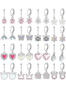 16 Pairs Earrings Set, Hypoallergenic Stainless Steel Jewelry, Cute Designs Like Hearts & Butterflies, Safe for Kids' Ears