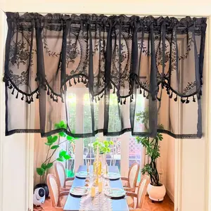 Wave Fringe Half-Transparent Short Curtain, Kitchen Coffee Corner Decoration, Guesthouse Floating Window Short Curtain, Home Decoration Curtain