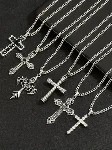 Cross Necklace, Stainless Steel, Geometric Cross Design, Vintage Style, Perfect for Parties and Daily Wear, Fashion Accessory, Ideal Birthday Gift, Men's Necklace