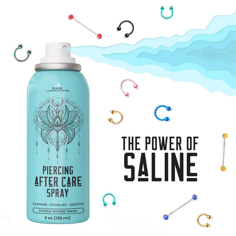 Base Laboratory Piercing Aftercare Spray - Saline Spray for Piercings For Piercing & Keloid Bump Removal for Ears, Bell Wound Healing