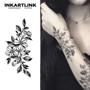 INKARTLINK Tattoo Tech, 2 Sheets Large Semi Permanent Tattoo, Adult Art Design Temporary Tattoos, Lasts 1-2 Weeks, Waterproof, Realistic Look (June Snow Plain Flower Design)