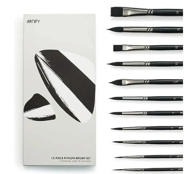 ARTIFY 12 PCS Premium Nylon Hair Watercolor Paint Brushes