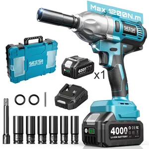 Seesii Cordless Brushless Impact Wrench 1/2 inch, (450N.m) 332Ft-lbs Max Torque Electric Impact Wrench One 4.0Ah Battery, Charger & 4 Sockets, Power Impact Driver for Car Home, Black Friday Deals