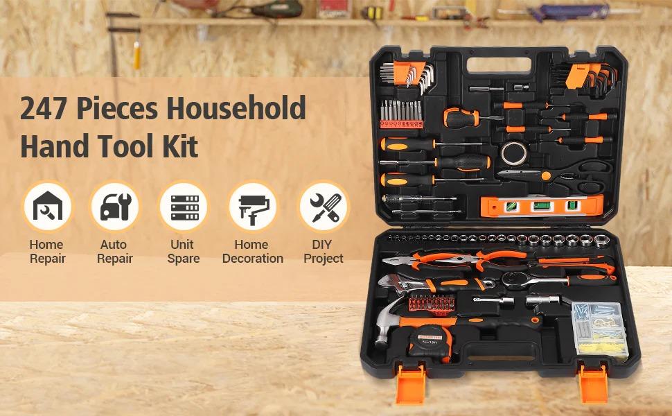 [TOP RATED - FLASH SALE] Garvee 247PCS Household Tool Set with Storage Case, 247 Essential Tools, Soft-Grip Handles, Premium Steel, Dirt-Resistant Case, Portable, Home Repair