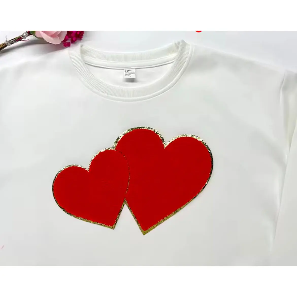 Double Red Heart Chenille Patch Sweatshirt