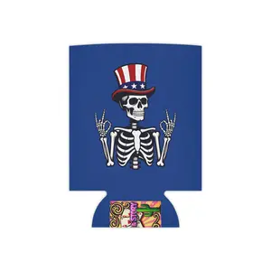 Skeleton in Uncle Sam Hat Can Cooler | Independence Day Koozie