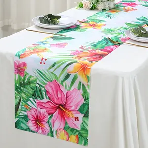 1pc Hawaiian Theme Table Runner Tropical Flower Palm Design Party Table Decor for Bridal Shower Birthday Housewarming Beach Party for Hawaiian Summer Party Theme Decorations Polyester Woven
