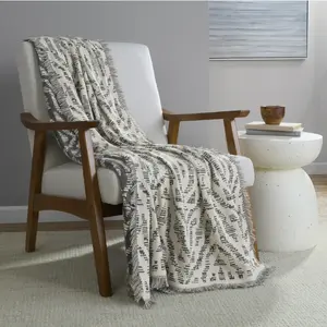 Rustic Designs Relaxing Savine Gray Cotton Blend Jacquard Knit Tapestry Throw, 50" x 60"