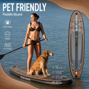 10'6" × 32" BEYOND MARINA Elegant Wooden Grain Inflatable SUP Board - Pet Friendly Paddle Board for All Skill Levels