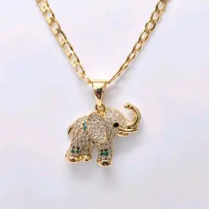 14K Gold Filled Elephant Pendant Chain with CZ Stones – 24" Length | 3mm Width