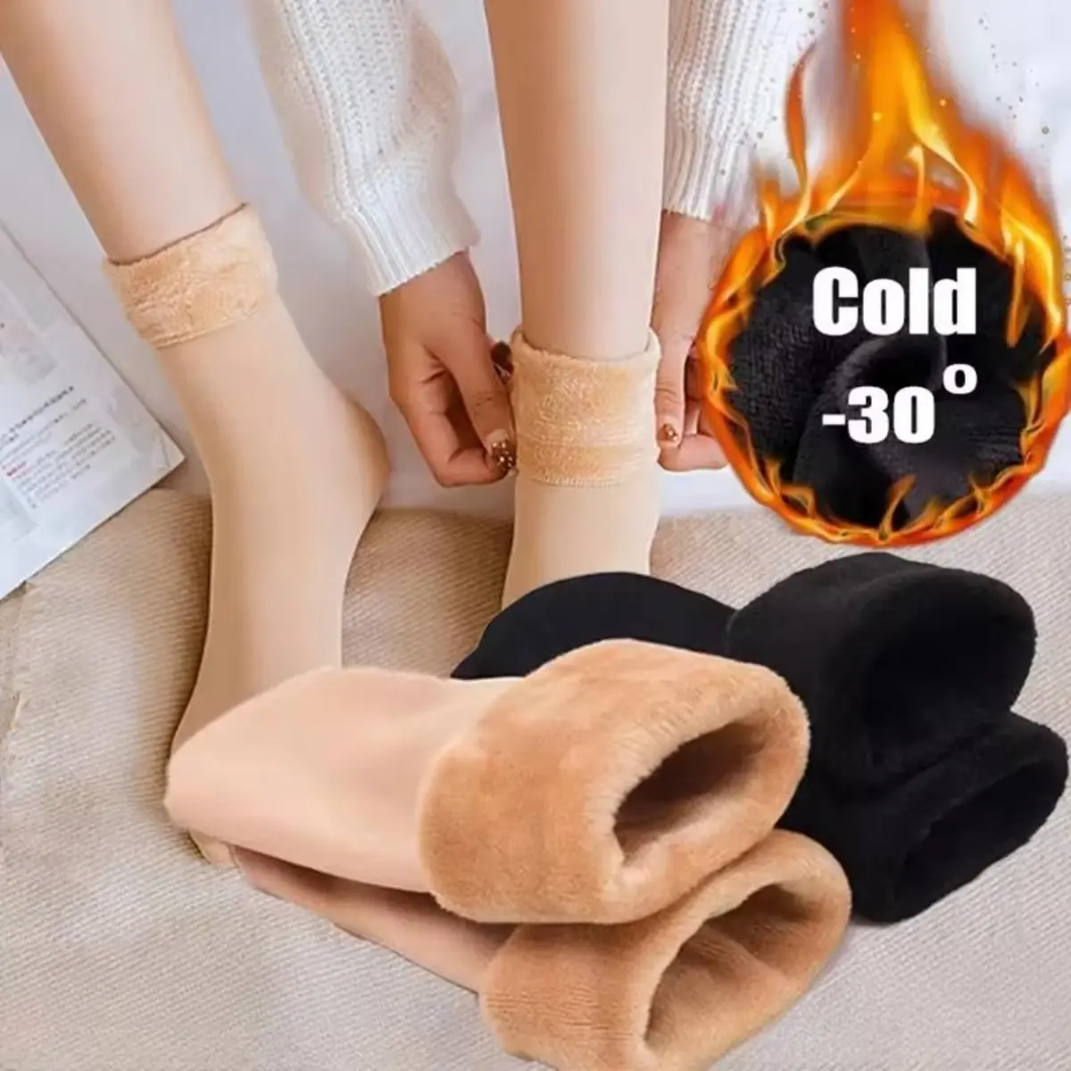 Women’s 5-Pair Black Casual Mid-Calf Thermal Socks - Thick Plush Fleece-Lined, Stretchy, Breathable, Comfortable, Stockup Unisex Boot-Friendly Socks for Home & Outdoor Use, 5 Pairs Black