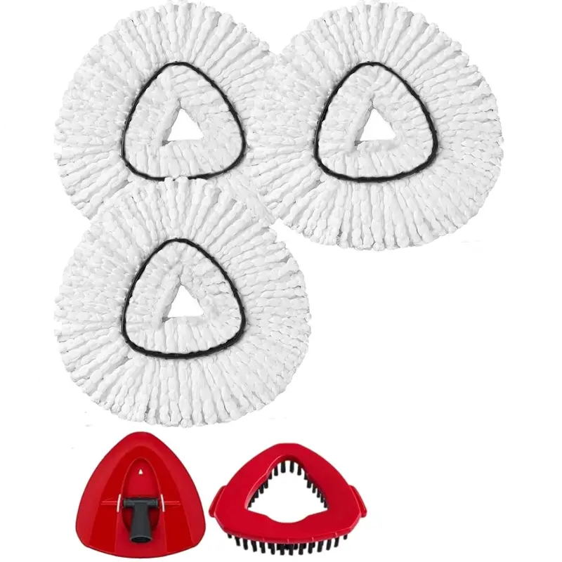 (No Bucket/Handle) 3 Pack Spin Mop Heads Replacement ONLY Compatible with O Cedar 1-TNAK,Upgraded Scrub Brush and 1 Base Combo Set, Microfiber Replace Head Refill