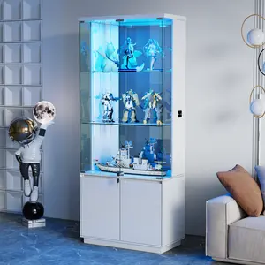 FREDEES 71” Glass Display Cabinet with Lights, Modern Curio Cabinet Display Cases for Collectibles, Locking Cabinet with Shelves & Drawers, Tall Bookcase with Human Body Sensor for Living Room