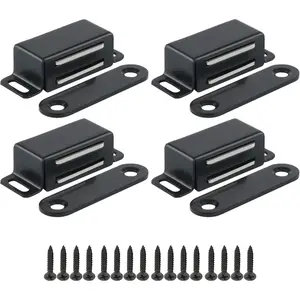 Magnetic Cabinet Door Catch 4Pcs,Cabinet Door Magnets Catches Magnetic Door Closers for Cabinets,Stainless Steel Black Magnetic Cabinet Latch Door Latches for Closet Cupboard Drawer Kitchen
