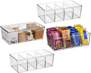 Plastic Pantry Organization and Storage Bins with Dividers & Lids – Perfect Kitchen Organization or Kitchen Storage – Fridge Organizer, Refrigerator