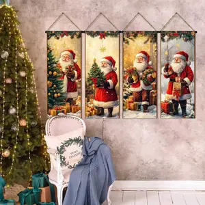 Set of 4 Vintage Santa Banners, Christmas Tree Design, Perfect for Holiday & New Year Celebrations, Indoor/outdoor Decoration