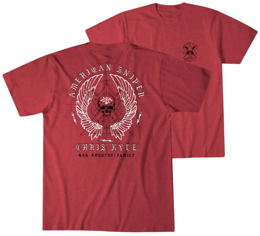 Howitzer Men's Chris Kyle Patriotic Graphic Short-Sleeve T-Shirt - Round Neck, Hand-Drawn Art, 50% Cotton 50% Heather, All-Seasons Menswear Clothes, Veterans Charity Support