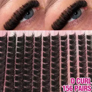 156 Pcs False Eyelashes, D Curl, 8-16mm Mixed Length, Voluminous and Thick, DIY Lash Extensions, Reusable, Comfortable, Festival, Halloween