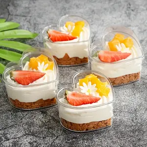 20/50/100pc heart-shaped mini dessert cups with lids, 5-ounce transparent Clear plastic dessert yogurt cups, reusable, suitable for weddings, Valentine's Day, Christmas parties, restaurant baking, etc., Cups Pack