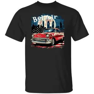 Chevy Bel Air Patriotic City Night Scene Classic 50's Bel Air T-Shirt