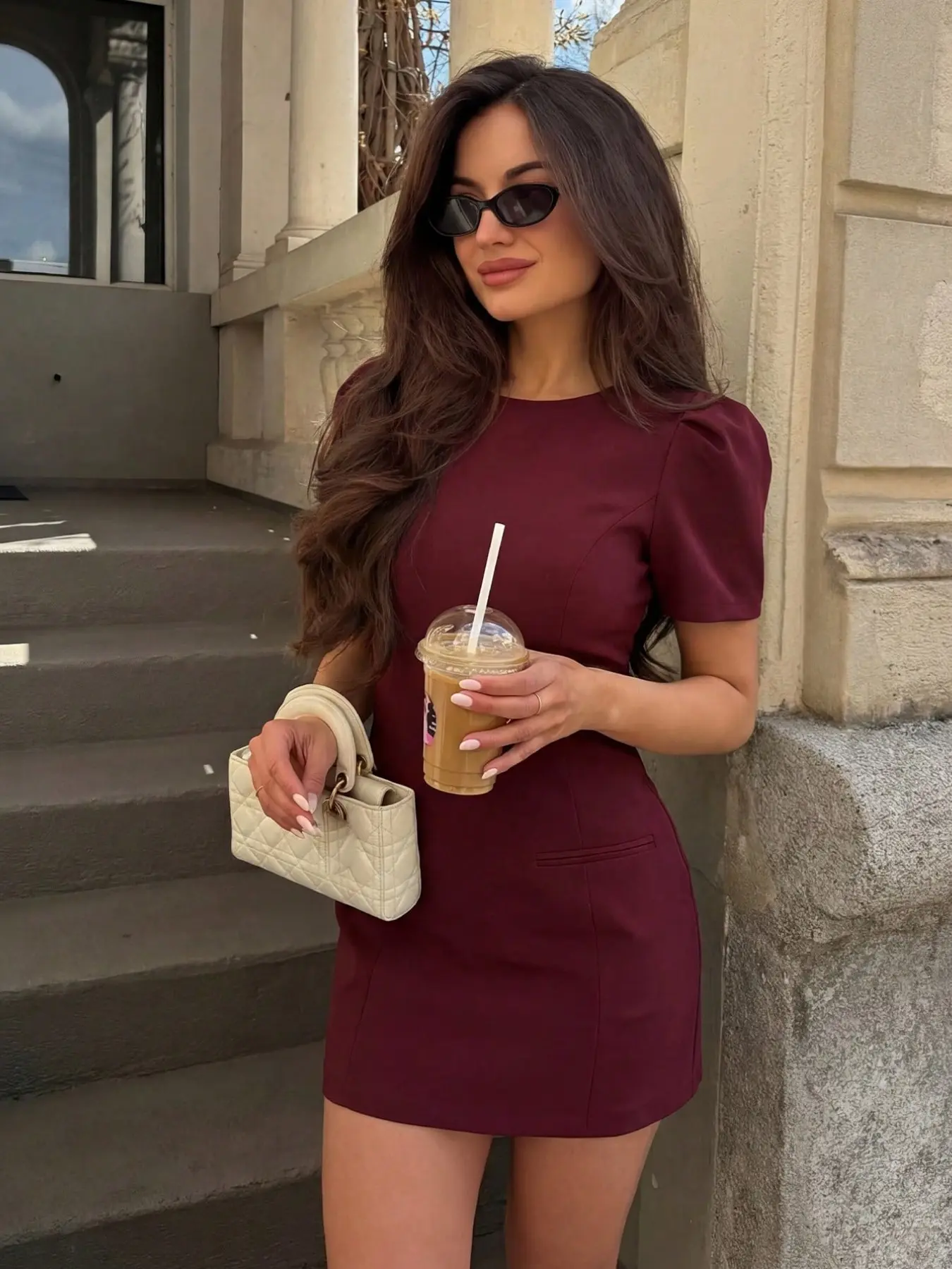 Women's Spring Summer Fashion Chic Elegant Formal Solid Color Slim Fit Mini Dress, Short Sleeve One Shoulder Pleated Design Pocket Decor, Womenswear