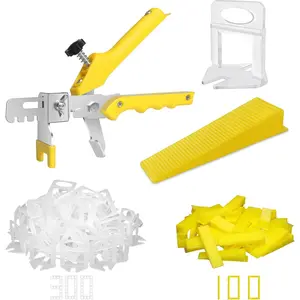 Tile Leveling System with Tile Plier - 300- Tile Spacers Clips and 100-  Wedges - Tile Tools Set for Stone Installation (1/16 Inch Tile Spacers)