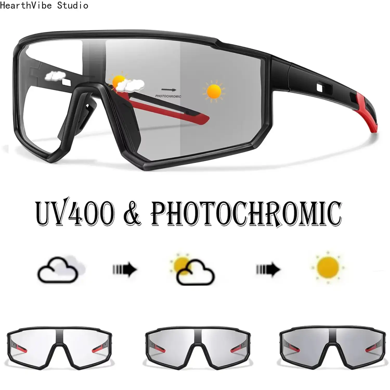 3 Packs Photochromic Classical 3-Lens Sports Eyewear, Automatic Darkening Polarized UV400 Eye Protection Glasses for Men, Windproof Driving Fishing Outdoor Running Goggles, Automatic Darkening Polarized Sports Eyewear, Classical Sports Eyewear