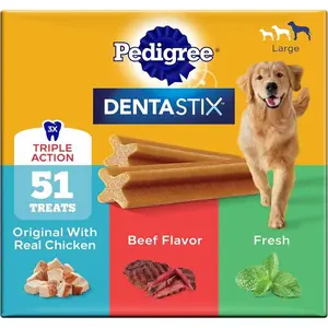 Pedigree Dentastix Large Dog Treats Variety Pack – 2.73 lb (51 Treats) Beef & Fresh Flavor