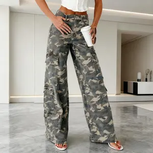 Casual Camouflage Tooling Straight Women's Old Jeans