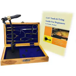 Anglers - Fly Tying Standard Tool Kit with Wooden Box & Book, Rotary Vise, Bobbin, Scissors, Whip Finisher, Complete Fly Fishing Set for Beginners & Pros