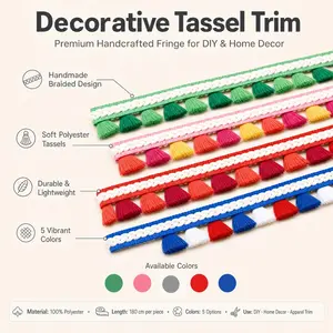 2 Yards Colorful Ethnic Fringe Trim DIY Craft Supplies, Multi-Color Soft Polyester Tassels Ribbon Accessories, Handmade Decoration Materials