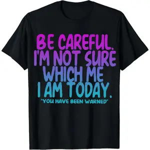 Womens Plus Size Humorous Be Careful Im Which I Graphic T Shirt Colorful Letter Print Loose Neck Short Sleeve Summer Tee Machine Washable Black Casual Top Text Shirt Ladies T Shirts Black -1