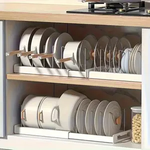 Multi-functional adjustable kitchen storage rack with partition under the cabinet, specially designed for placing cookware, frying pans, baking trays and pot LIDS (neat and orderly) Organiser