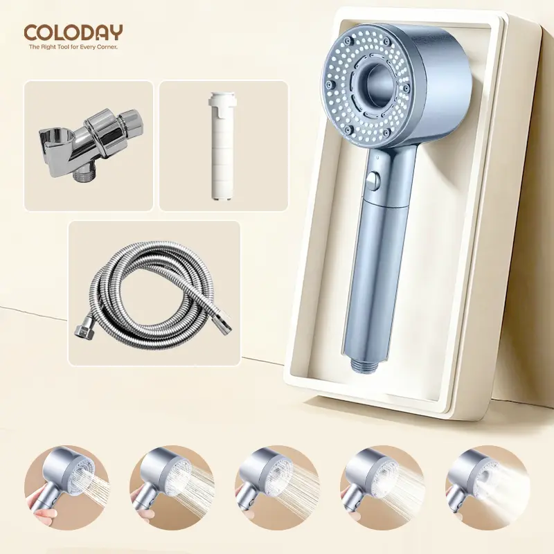 Durable High-Pressure Adjustable Shower Head with Turbo Air Boost & Five Spray Modes for Powerful Gentle Shower Experience