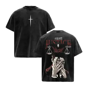 Hiromi Higuruma Jujutsu Kaisen Vintage Washed T-Shirt, Justice Death Penalty Anime Graphic Tee, Oversized Heavyweight Streetwear, Dark Aesthetic Manga Apparel, Unisex Retro Gift for Anime Fans, JJK Merch